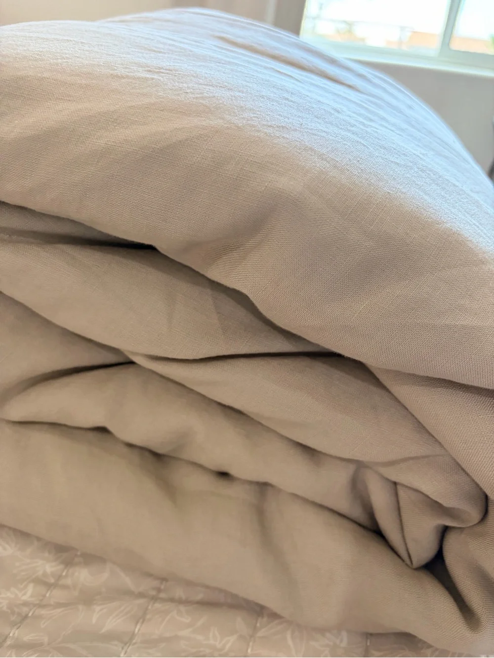 IKEA PUDERVIVA Twin Linen Duvet Cover With MYSKGRAS Insert Taupe Solid w/Ties